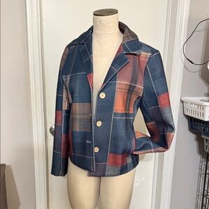 Chic Plaid Blazer in Blue and Red